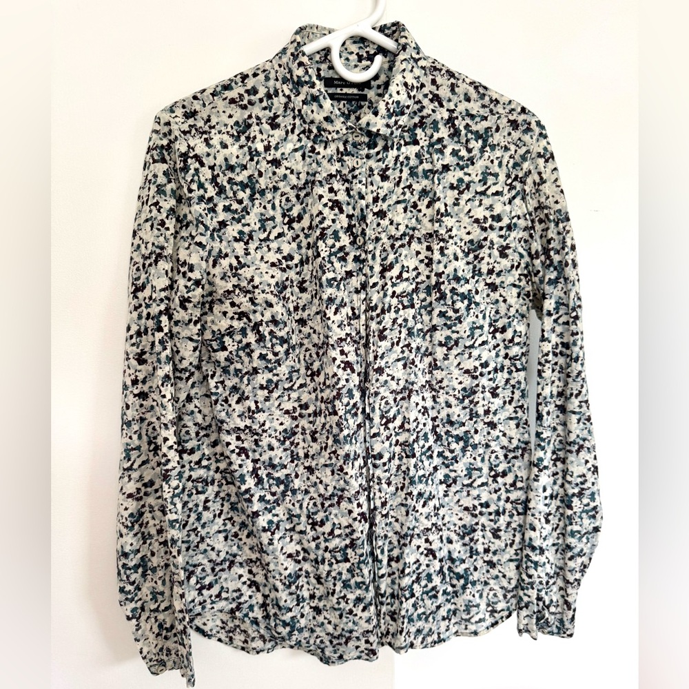 Marc O’Polo Blouse from Organic Cotton | Patterned Button-Up Long Sleeve Shirt